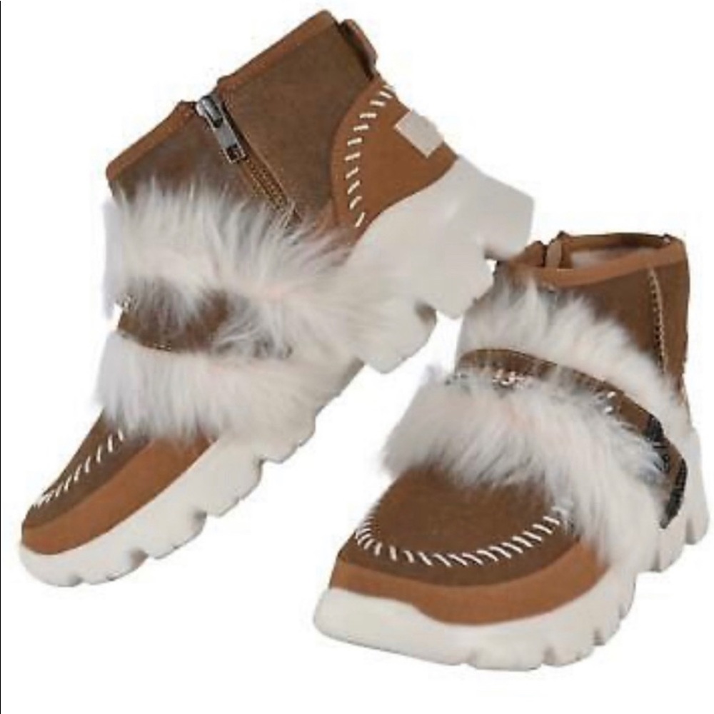 NEW UGG FLUFF Ankle Boot Tan/Brown Size 6 - Picture 2 of 10